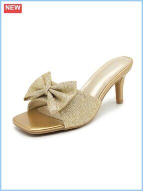 Women's Bow Mule Heels Square Open Toe Kitten Heel Dress Sandals